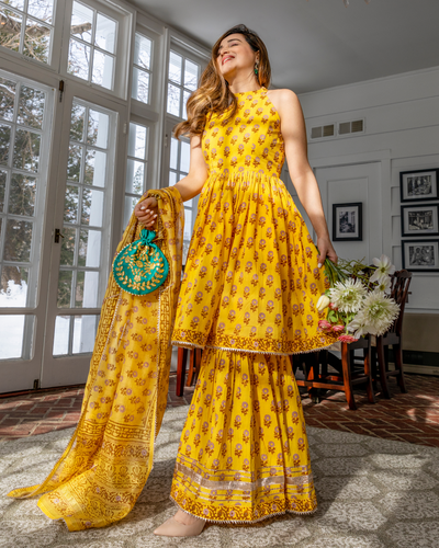 Yellow floral dress ! | Yellow floral dress, Haldi outfit, Floral dress